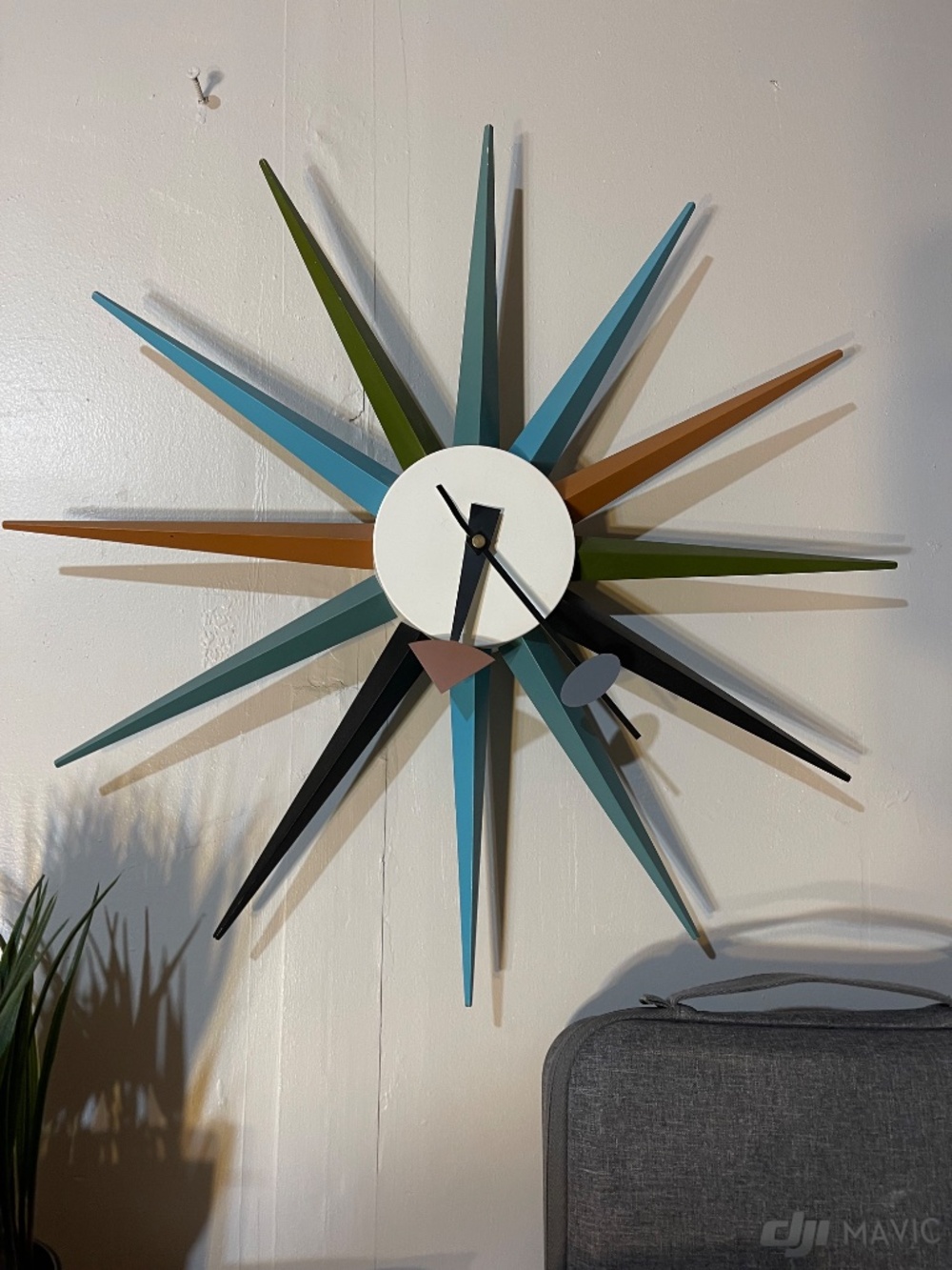 Mid-Century Starburst Wall Clock in Teal, Olive, Mustard & Black - Picture 4 of 4